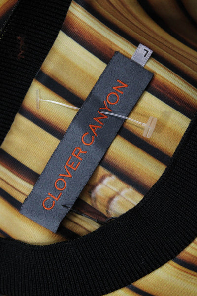 Clover Canyon Womens Abstract Wood Print Sweater Brown Blue Size Large