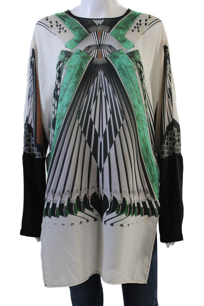 Clover Canyon Womens Abstract Print Blouse White Green Size Medium