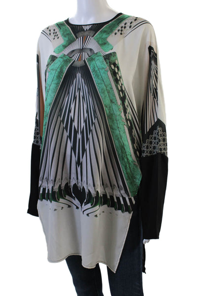Clover Canyon Womens Abstract Print Blouse White Green Size Medium