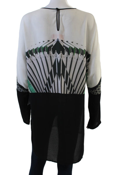 Clover Canyon Womens Abstract Print Blouse White Green Size Medium