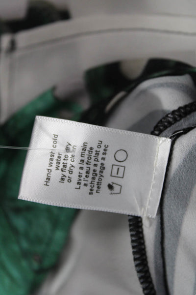 Clover Canyon Womens Abstract Print Blouse White Green Size Medium