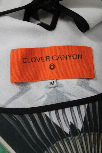 Clover Canyon Womens Abstract Print Blouse White Green Size Medium
