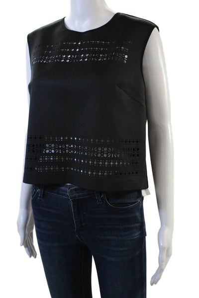 Clover Canyon Womens Laser Cut Detail Cropped Tank Top Black Size Large
