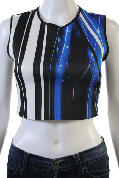 Clover Canyon Womens Striped Cropped Tank Top White Black Size Small