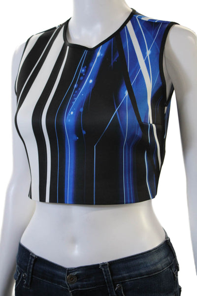 Clover Canyon Womens Striped Cropped Tank Top White Black Size Small