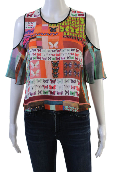 Clover Canyon Womens Butterfly Print Blouse Multi Colored Size Small