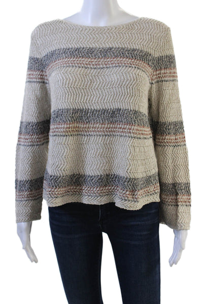 Cotton By Autumn Cashmere Womens Scoop Neck Striped Sweater Beige Size Medium