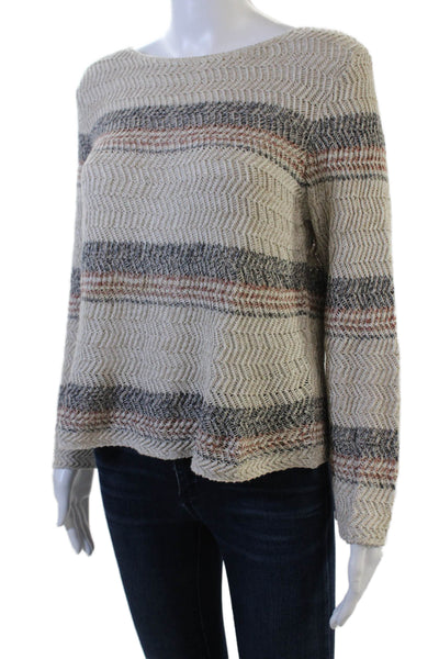 Cotton By Autumn Cashmere Womens Scoop Neck Striped Sweater Beige Size Medium