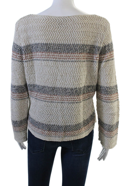 Cotton By Autumn Cashmere Womens Scoop Neck Striped Sweater Beige Size Medium