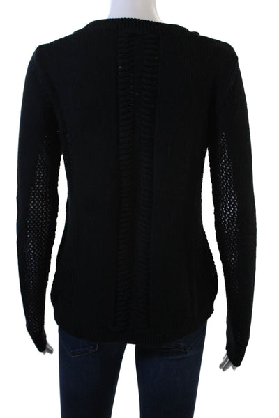 Minnie Rose Womens Long Sleeve Open Knit Strappy Keyhole Sweater Black Small