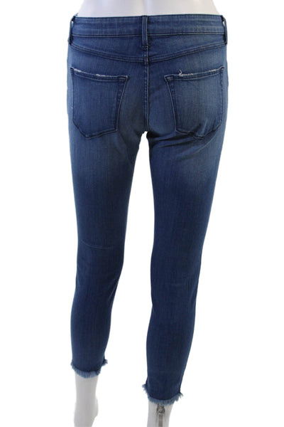 3x1 Womens Zipper Fly High Rise Fringe Skinny Jeans Blue Denim Size 25