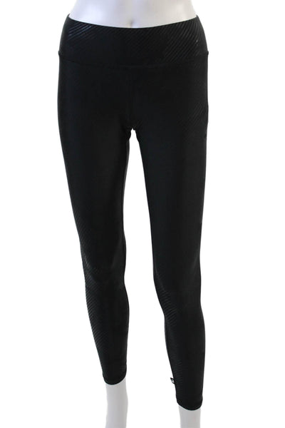 Terez Womens Elastic Waistband Striped Ankle Leggings Black Size Small