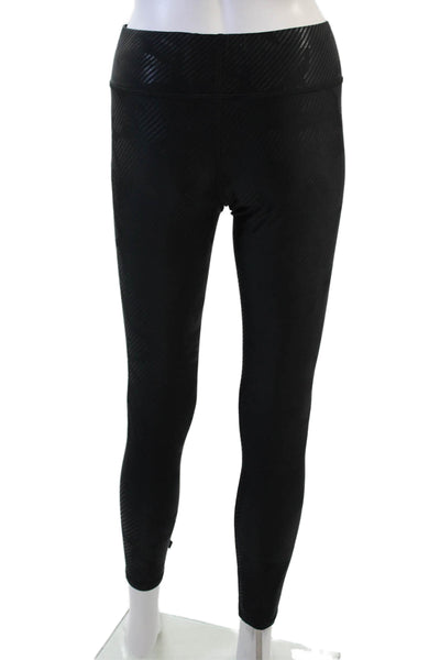 Terez Womens Elastic Waistband Striped Ankle Leggings Black Size Small