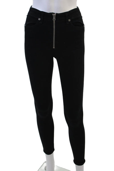 Rag & Bone Womens Zipper Fly High Rise Skinny Jeans Black Denim Size 24