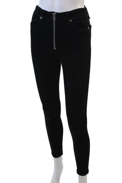 Rag & Bone Womens Zipper Fly High Rise Skinny Jeans Black Denim Size 24