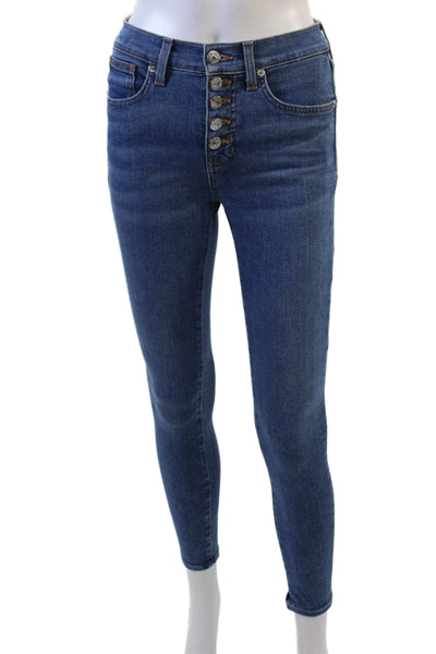 Veronica Beard Jeans Womens Button Fly High Rise Skinny Jeans Blue Size 24