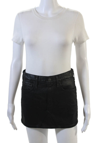 Agolde Womens Zipper Fly Coated Denim Mini Skirt Black Size 24