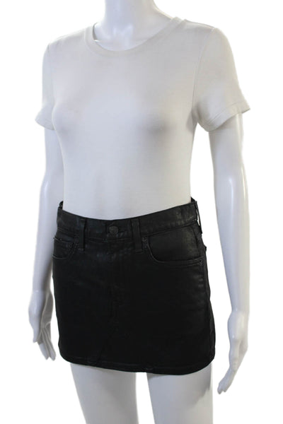 Agolde Womens Zipper Fly Coated Denim Mini Skirt Black Size 24