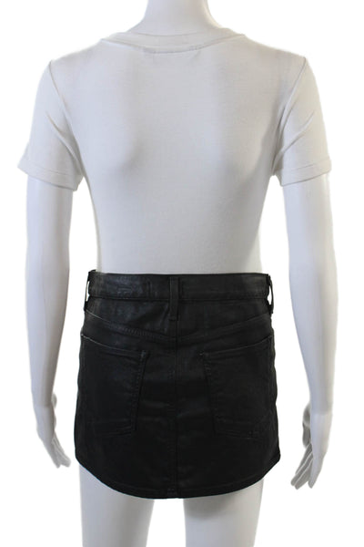 Agolde Womens Zipper Fly Coated Denim Mini Skirt Black Size 24