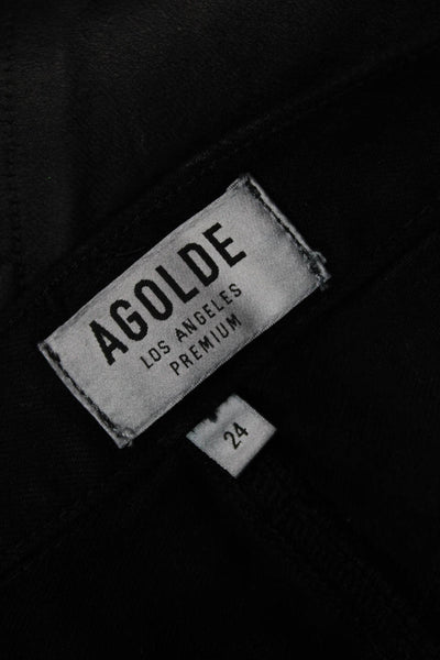 Agolde Womens Zipper Fly Coated Denim Mini Skirt Black Size 24
