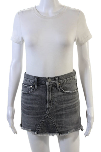Agolde Womens ZIpper Fly Denim Fringe Mini Skirt Gray Size 24