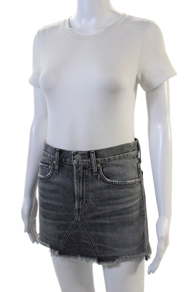 Agolde Womens ZIpper Fly Denim Fringe Mini Skirt Gray Size 24