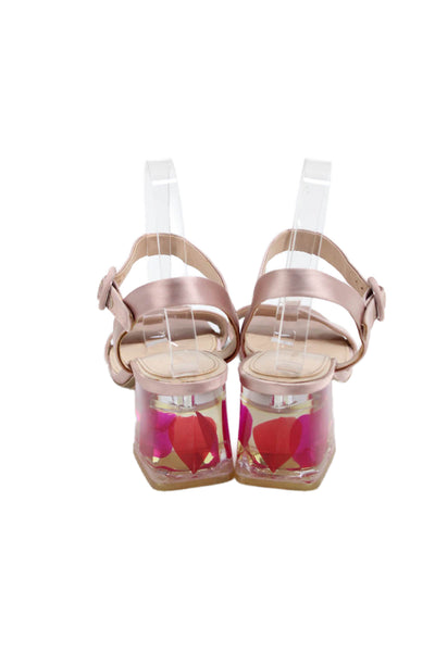Zara Woman Womens Satin Acrylic Block Heel Sandals Pink Size 9