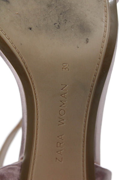 Zara Woman Womens Satin Acrylic Block Heel Sandals Pink Size 9