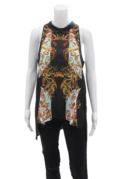 Clover Canyon Womens Printed Collar Sleeveless Blouse Top Black Multi Size M