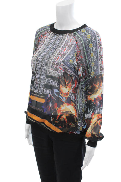 Clover Canyon Womens Sheer Graphic Long Sleeve Blouse Top Multicolor Size M