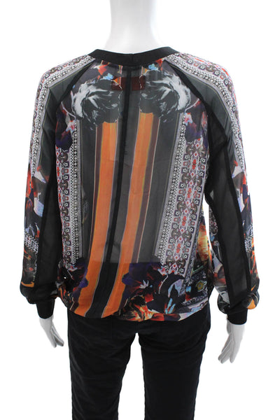 Clover Canyon Womens Sheer Graphic Long Sleeve Blouse Top Multicolor Size M