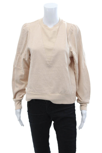 525 Womens Long Sleeves Crew Neck Sweatshirt Beige Cotton Size Small