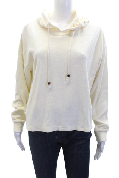 Donni Womens Terry Cropped Long Sleeve Pullover Hoodie White Size S