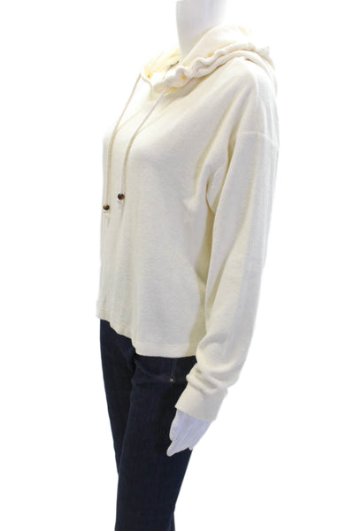 Donni Womens Terry Cropped Long Sleeve Pullover Hoodie White Size S