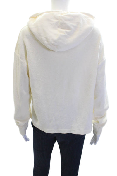 Donni Womens Terry Cropped Long Sleeve Pullover Hoodie White Size S