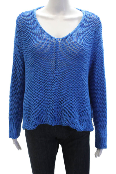 Wooden Ships Womens Long Sleeves V Neck Sweater Blue Cotton Size Extra Small