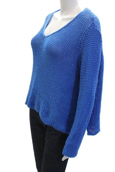 Wooden Ships Womens Long Sleeves V Neck Sweater Blue Cotton Size Extra Small