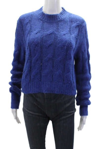 The Westside Womens Alpaca Cable Knit Crew Neck Sweater Top Blue Size XS