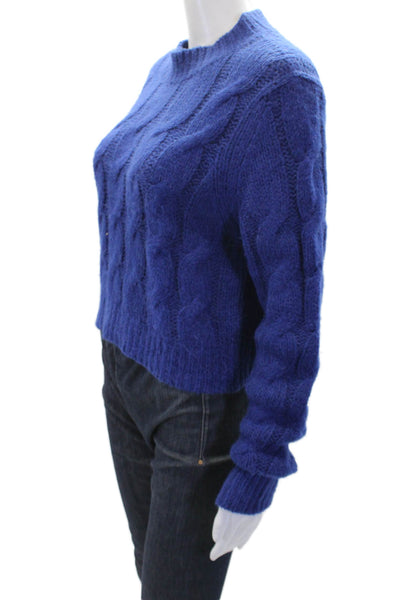 The Westside Womens Alpaca Cable Knit Crew Neck Sweater Top Blue Size XS