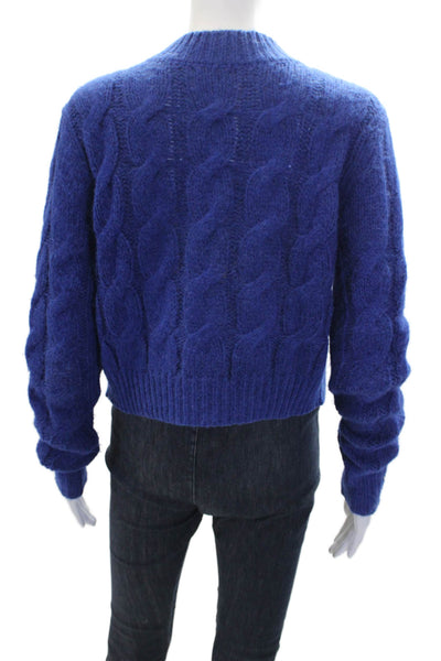 The Westside Womens Alpaca Cable Knit Crew Neck Sweater Top Blue Size XS