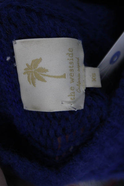 The Westside Womens Alpaca Cable Knit Crew Neck Sweater Top Blue Size XS
