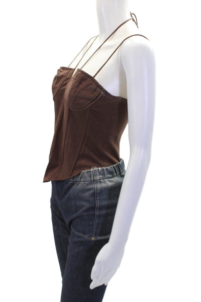 Lioness Womens Linen Zip Back Sleeveless Corset Blouse Top Brown Size S