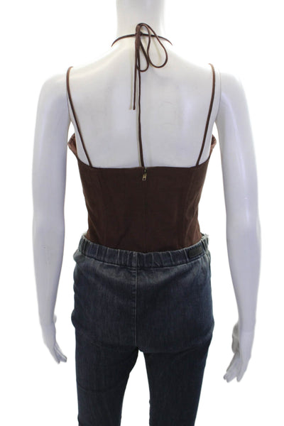 Lioness Womens Linen Zip Back Sleeveless Corset Blouse Top Brown Size S