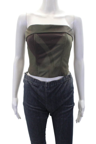 With Jean Womens Printed Zip Back Strapless Corset Top Moss Green Size S