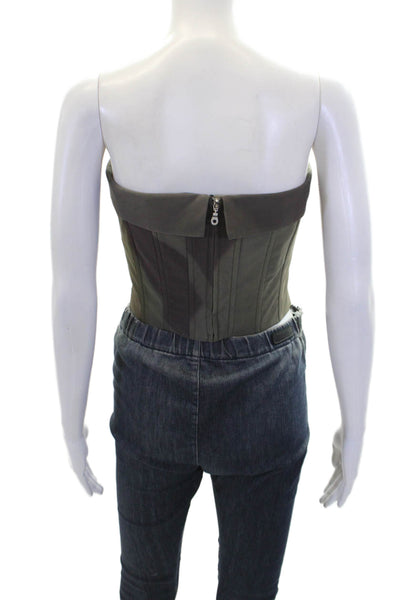 With Jean Womens Printed Zip Back Strapless Corset Top Moss Green Size S