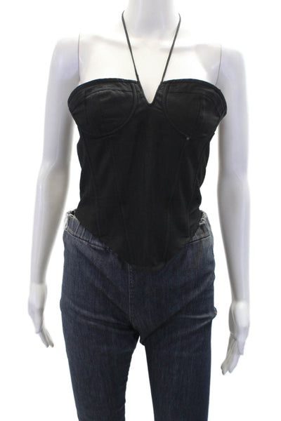 Lioness Womens Linen Zip Back Sleeveless Corset Blouse Top Black Size S