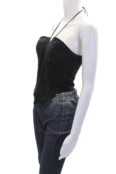 Lioness Womens Linen Zip Back Sleeveless Corset Blouse Top Black Size S