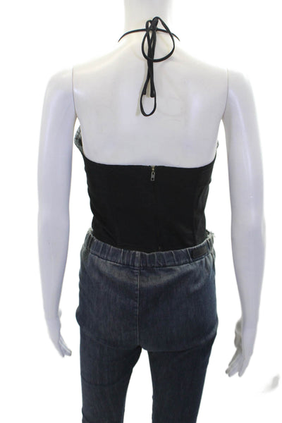 Lioness Womens Linen Zip Back Sleeveless Corset Blouse Top Black Size S