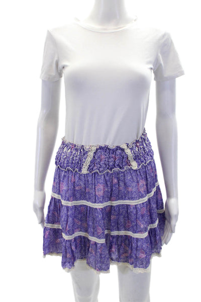Sunday Tropez Womens Silk Lili Floral Ruffle Detail Mini Skirt Purple Size OS