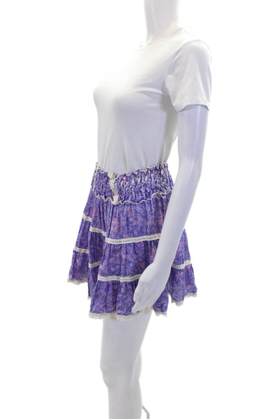 Sunday Tropez Womens Silk Lili Floral Ruffle Detail Mini Skirt Purple Size OS